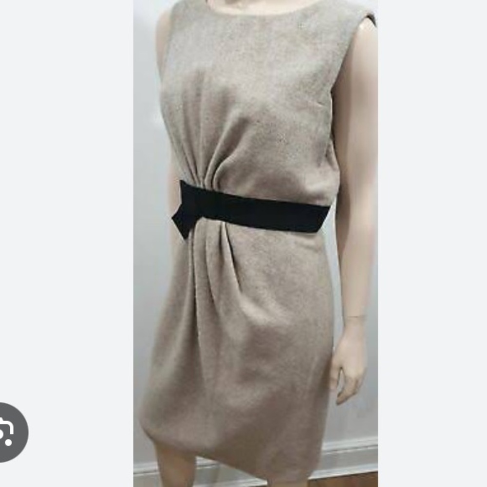PAULE KA EUC WOOL & ALPACA LINED EUC SATIN WAISTBAND PLEAT FRONT DRESS EU42